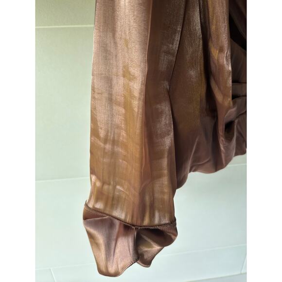 Cache Bronze Chiffon Spandex stretch shirt blouse top lined size 14 - Picture 5 of 10